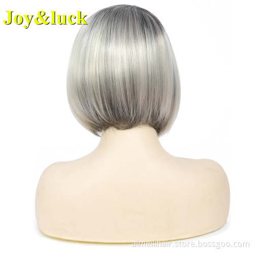 Wholesale Hair for Women Side Part Dark Root Scalp Wig Black Ombre Blonde Natural Straight Short Bob Cut Wig Synthetic Hair Wigs